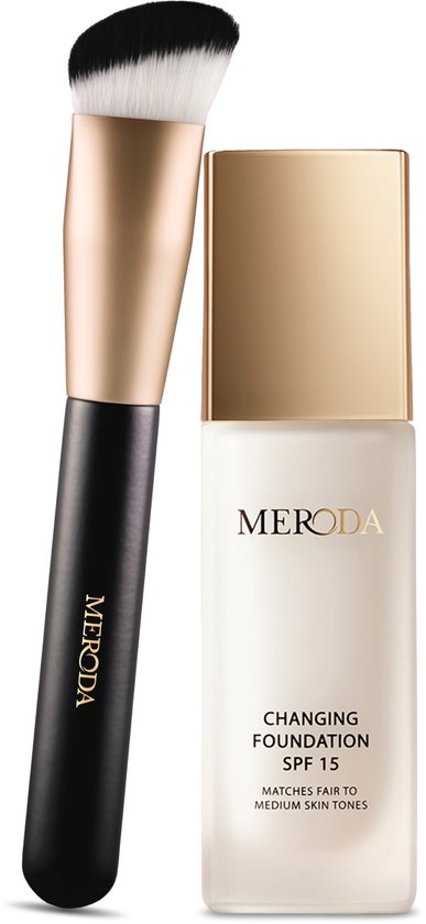 Meroda Changing Foundation & Essential Brush Bundel - Kleurveranderende Foundation - 30ml