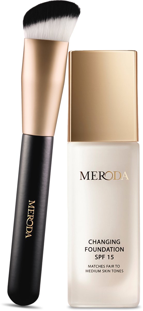 Meroda Changing Foundation & Essential Brush Bundel - Kleurveranderende Foundation - 30ml