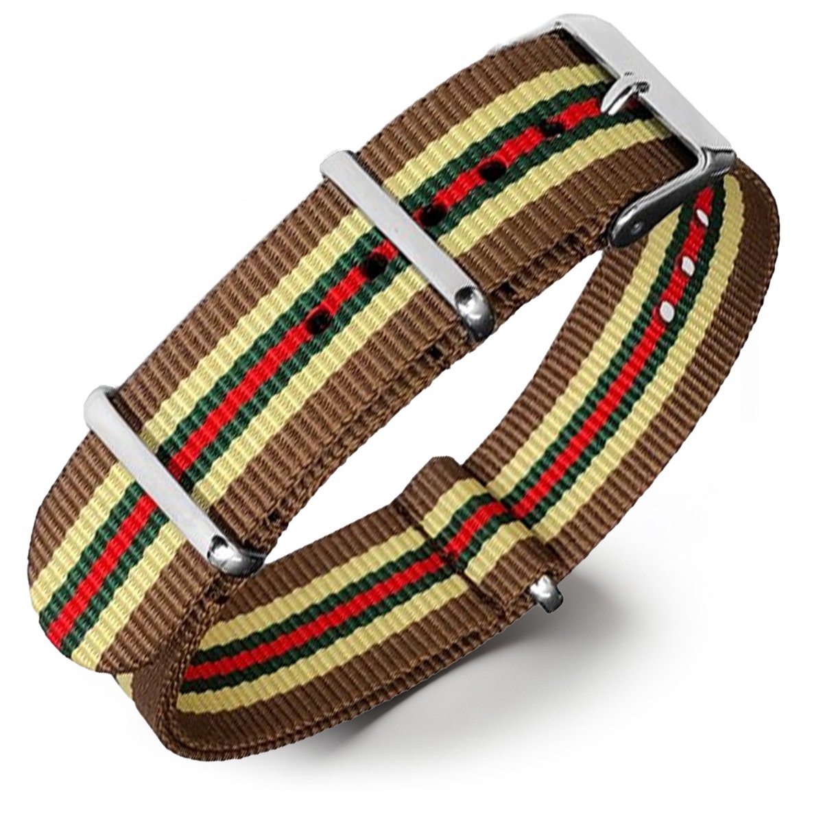 NATO Horlogeband G10 Military Nylon Strap - Bruin Khaki Groen Rood 18mm