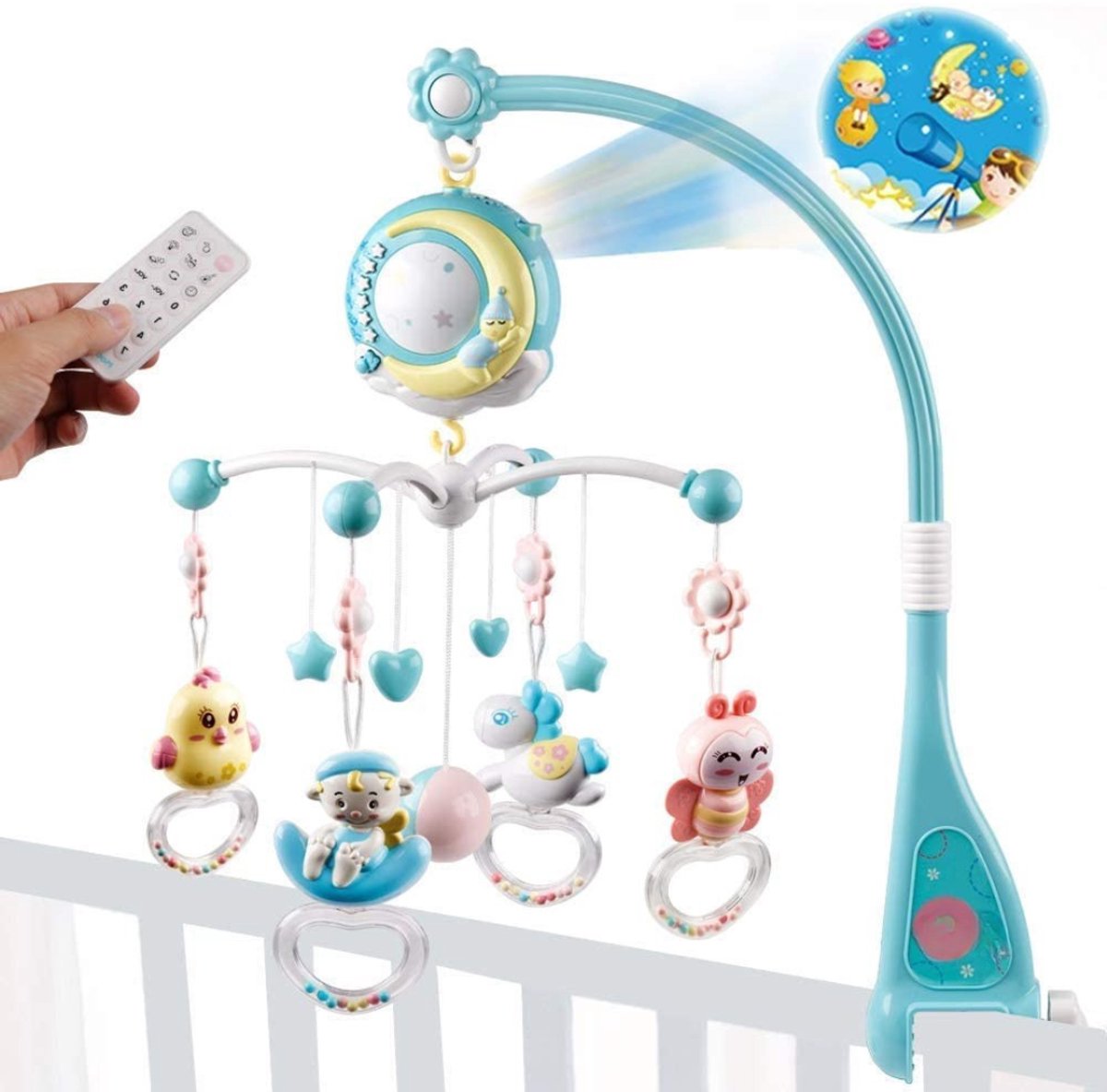 DYNA® Boxmobiel Houder - Mobiel Houder Met Muziek en Verlichting - Boxmobiel - Blauw - 43cm x 8cm x25cm