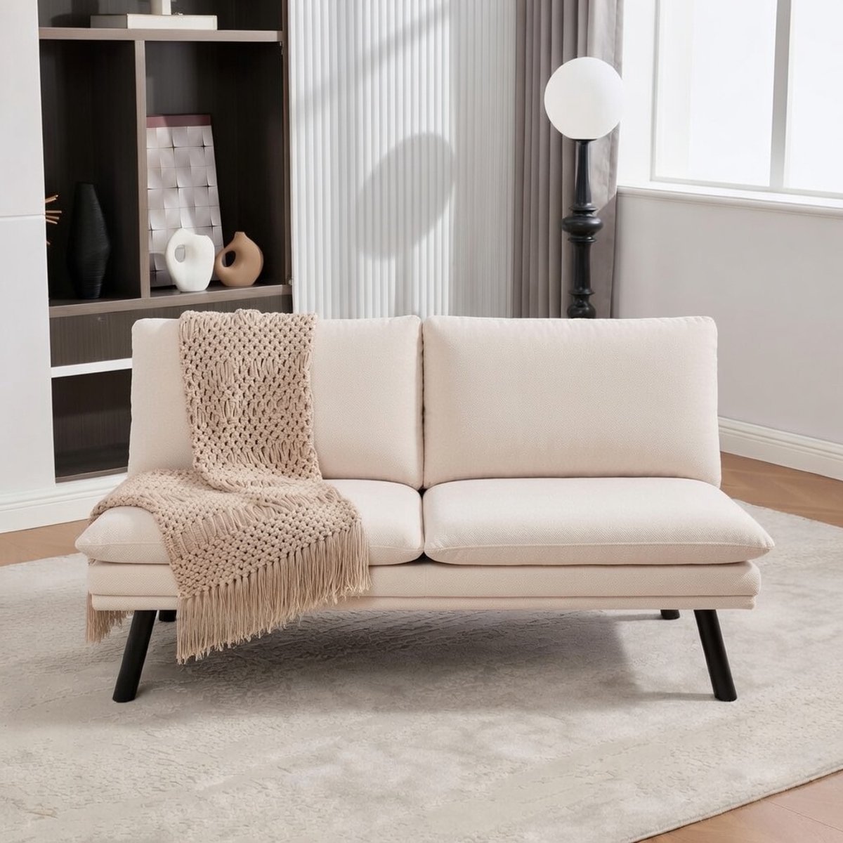 Oslo 2-zits slaapbank – Modern verstelbare tweepersoonsbank met arm- en rugleuning – Chenille stof – Zwart, beige, donkergrijs of geel – Stabiele metalen poten – Perfect voor woonkamer, appartement of logeerkamer UrbanHome