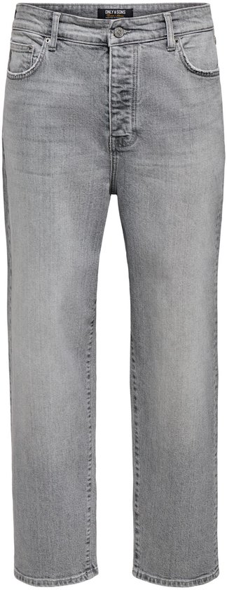 Grijze jeans met rechte pijpen en een middelhoge taille.