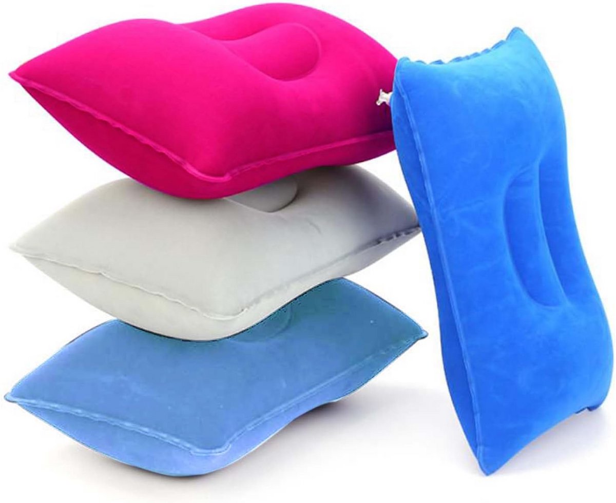 4x Ultralichte Opblaasbare Reiskussens - Compact Vierkant Luchtkussen voor Reizen, Vakantie, Wandelen en Kamperen