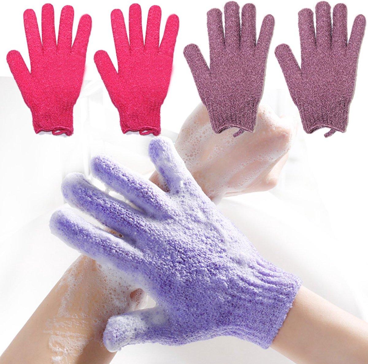 2 Paar Exfoliërende Douchehandschoenen voor Diepe Reiniging en Huid Scrub