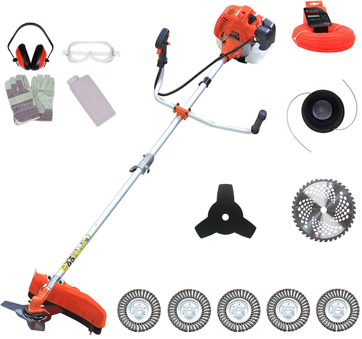 Bol.com Kibani Kantenmaaier 4-in-1 – Bosmaaier Benzine - 52 cc / 1.9 pk 2-takt Motor – Incl. 5 Onkruidborstels, Maaidraad, Zaagb... aanbieding