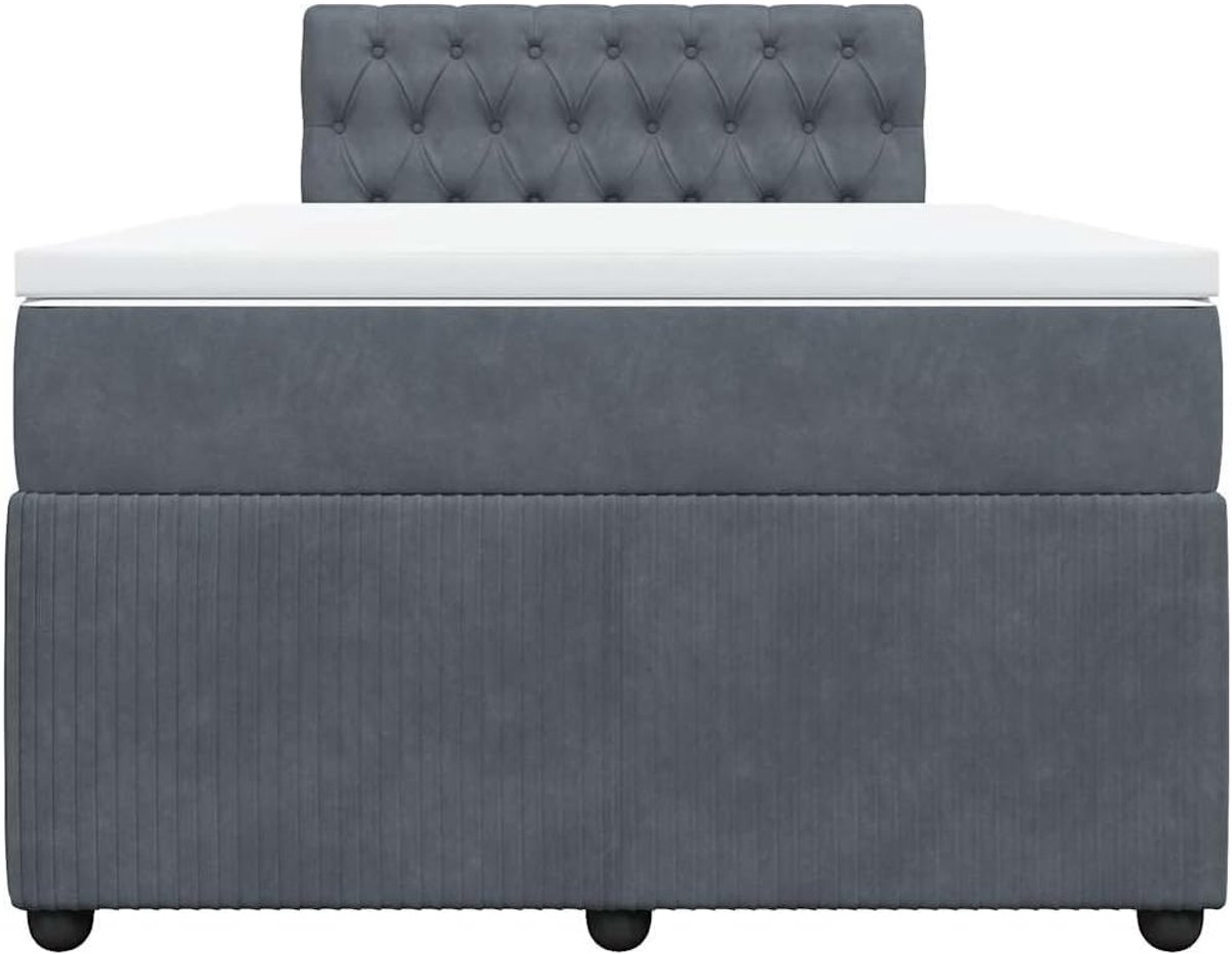Boxspringbed 120x190 cm met Pocketvering Matras en Topper – Gestoffeerd Tweepersoonsbed met Lattenbodem en Hoofdbord – Fluwelen Velvet Bedframe Slaapkamer Donkergrijs – Luxe Comfort Bed 120x190 – Abkantoor