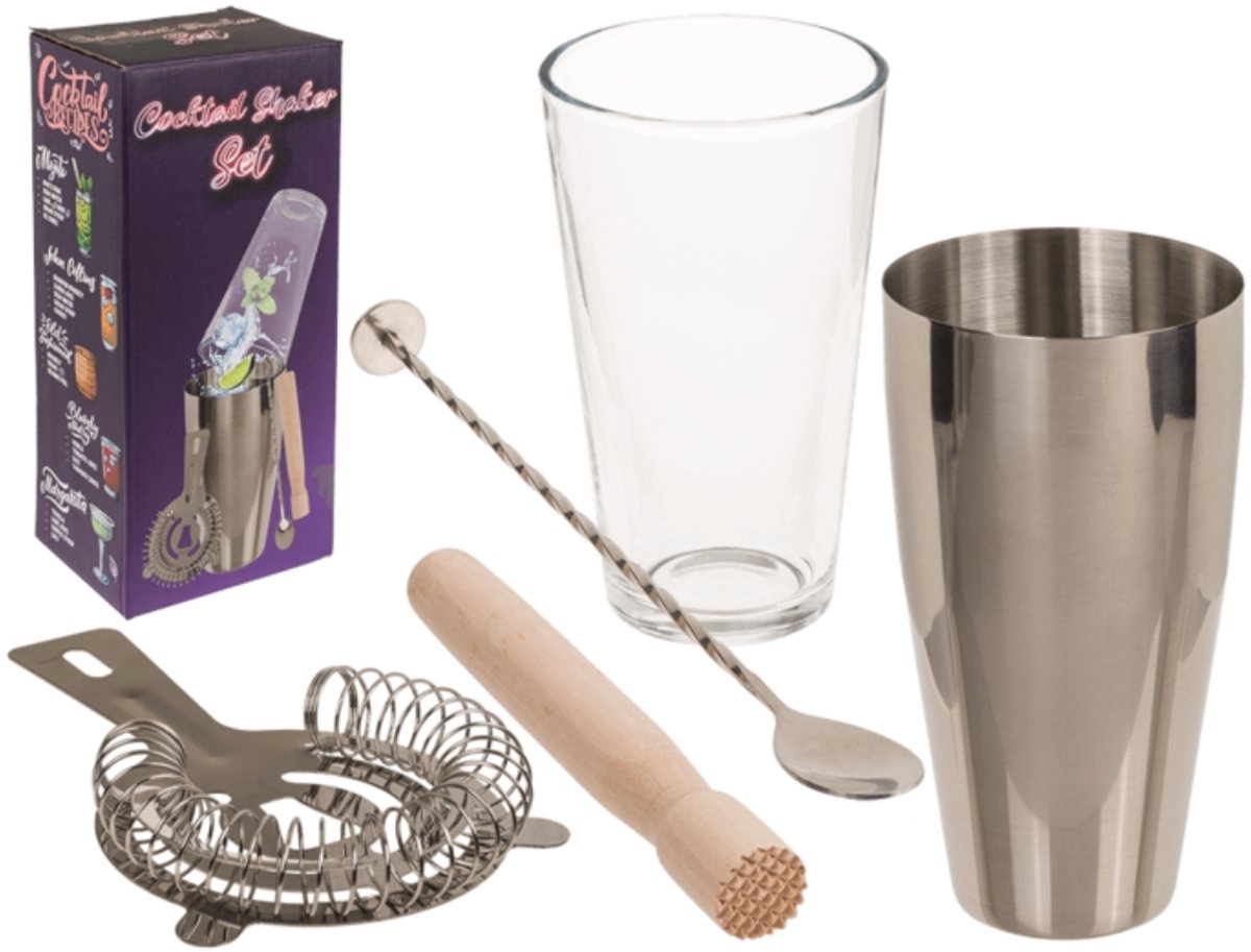 Out of the Blue Cocktail Shaker Set – 5-delig - Complete Cocktailset met Glas en Accessoires - Cocktail set