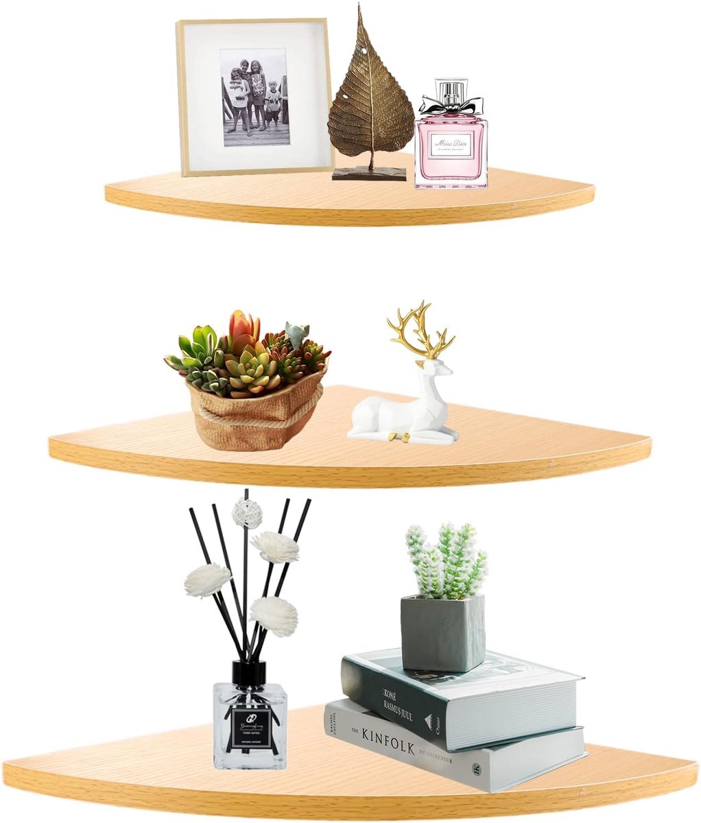 Houten Hoekplank Set van 3 voor Woonkamer, Badkamer en Keuken