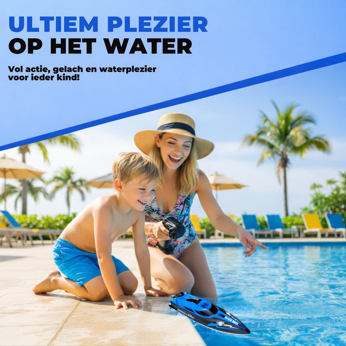 Pumpify Bestuurbare Boot – Waterspeelgoed – RC Boot – Snelheid Tot 25 km/h – 150m Bereik – Speelgoed Boot – Speedboot – Afstandsbestuurbare Boot - Speelgoed – 5 jaar – 6 jaar – 7 jaar – 8 jaar – 9 jaar – 10 jaar – Blauw — afbeelding 3