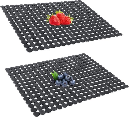 Tapis d'évier - Rectangulaire - Zwart - 2 Pièces - 30x40 cm - Pour 35 x 45 cm Évier