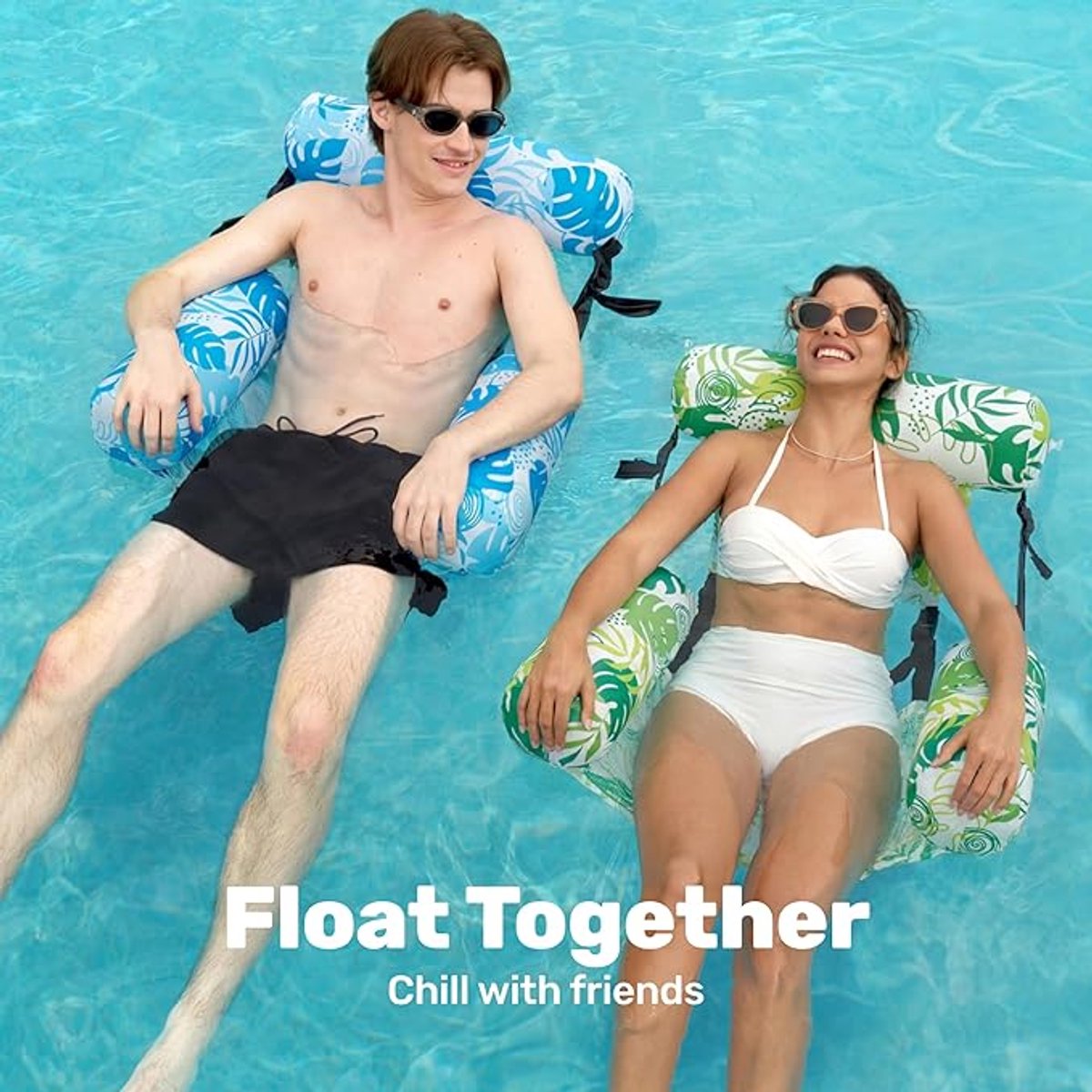 Opblaasbare zwembadmatrassen voor volwassenen, set van 2 drijvende ligstoelen, robuust opblaasbaar zwembadoppervlak voor volwassenen, perfect voor feestjes, zomerse watersporten, strandplezier en drijvende stoelen aan het meer. – foto 2