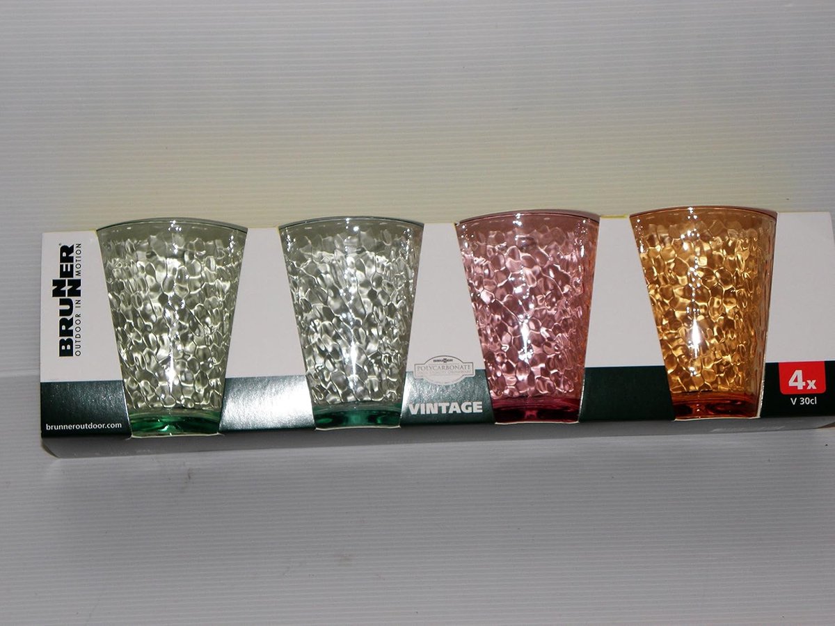 Set van 4 Vintage Drinkglazen 300 ml - Stapelbare Polycarbonaat Glazen