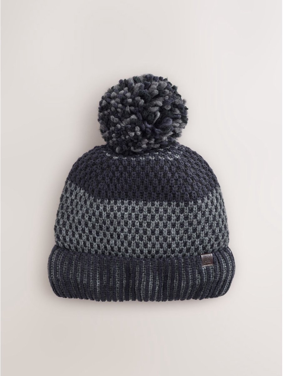 Next - Heren - Gestreept muts met pompon - Blauw