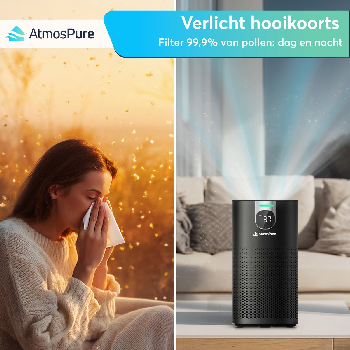 AtmosPure CleanAir HEPA 13 Luchtreiniger