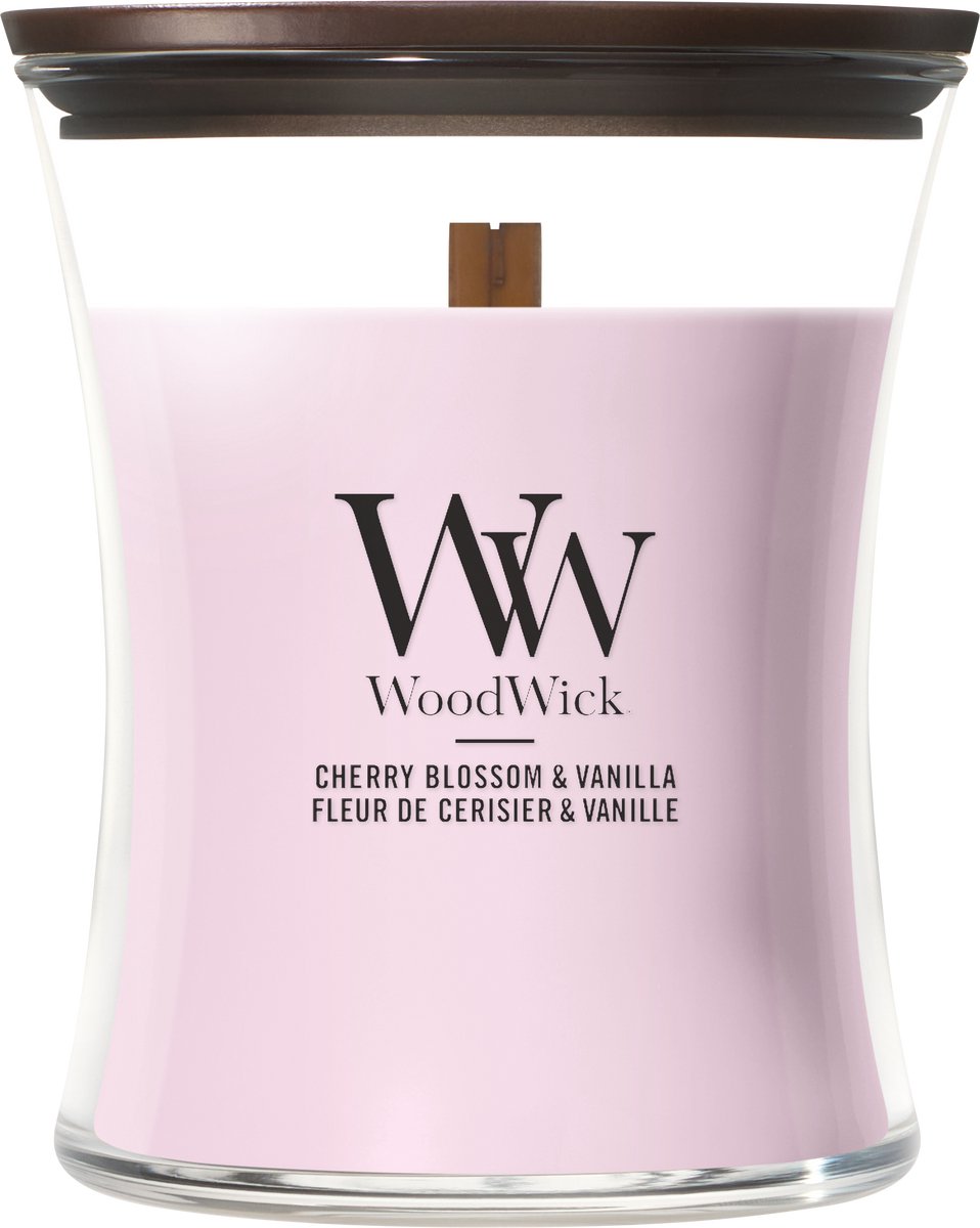 WoodWick Hourglass - Cherry Blossom & Vanilla - Medium Geurkaars - 60 branduren Roze