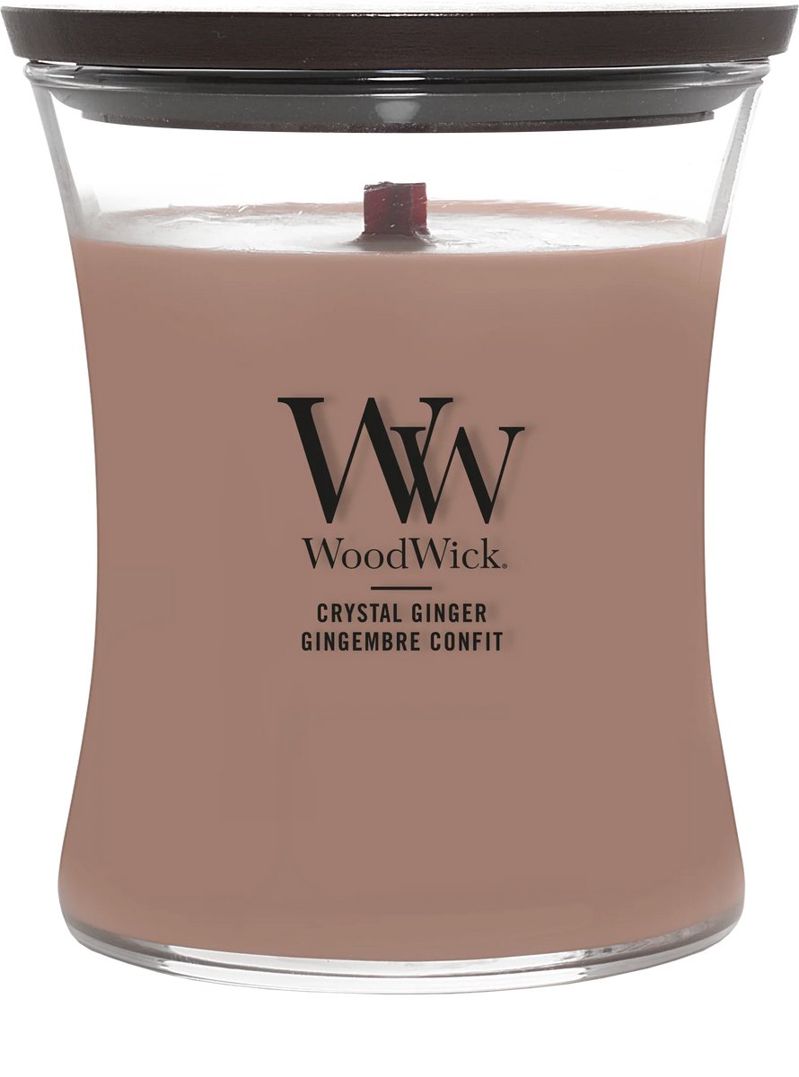 WoodWick Hourglass - Crystal Ginger - Medium Geurkaars - 60 branduren Bruin
