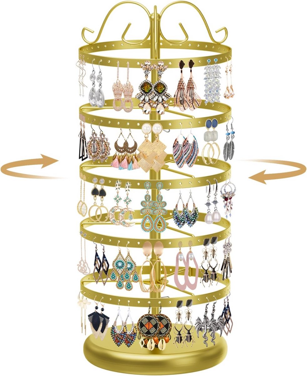 Roterende Oorbelhouder 5 Lagen Metalen Sieraden Organizer - Verstelbare Display Standaard voor 220 Oorbellen