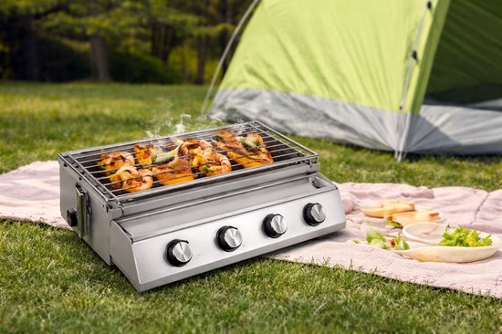 Gasbarbecue - Rookloze BBQ Grill - 4 Branders - Roestvrij Staal - Draagbare LPG Buitenkeuken - In Hoogte Verstelbare Gasgrill - Met Olieopvangbak - Tafelmodel BBQ - 58x40x20 cm - Tuin Terras Balkon Camping van Moa. — afbeelding 5