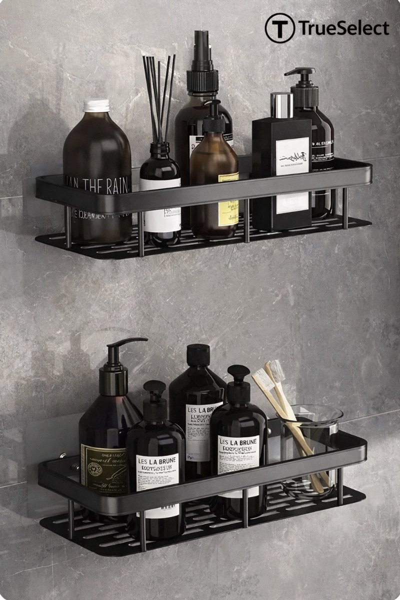 Shampoo Houder - Douche Rekje - Organizer - Doucherek Zwart - Zonder Boren - 2 Laags - Zelfklevende - Badkamer Rek - Zwart