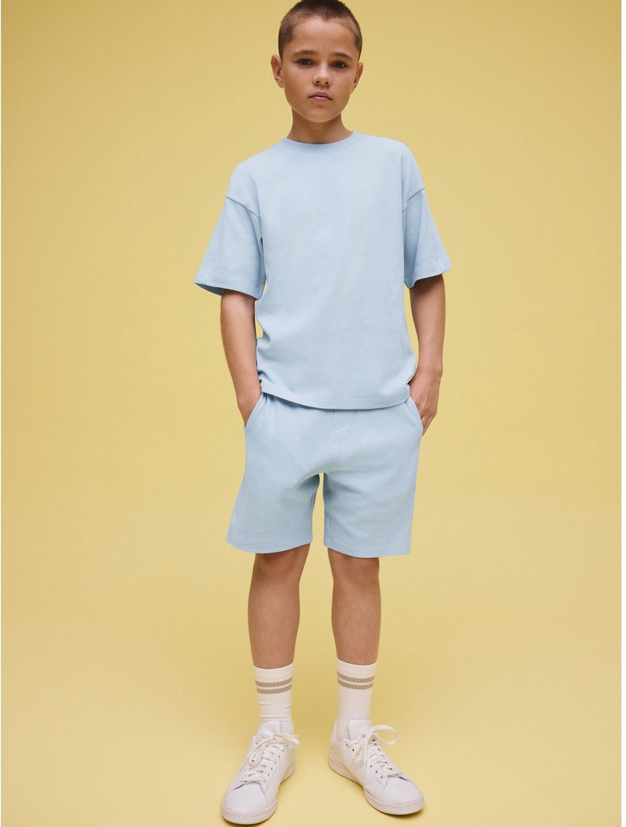 Next - Jongens - Setje van T-shirt met korte mouwen met textuur en short - Blauw