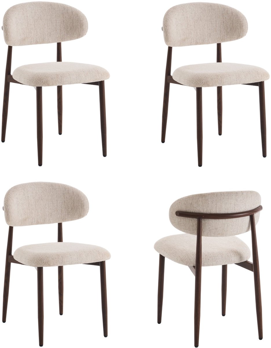 Furnihaus® Eetkamerstoelen Set van 4 of 6 - Celia Beige Walnoot - Japandi Eetkamerstoelen - Santi Stoelen voor Eetkamer