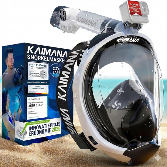 Masque de plongée Adultes KAIMANA® avec sac de transport - Set de plongée certifié et sans CO2 - Masque de plongée pour adulte - Masque intégral avec tuba