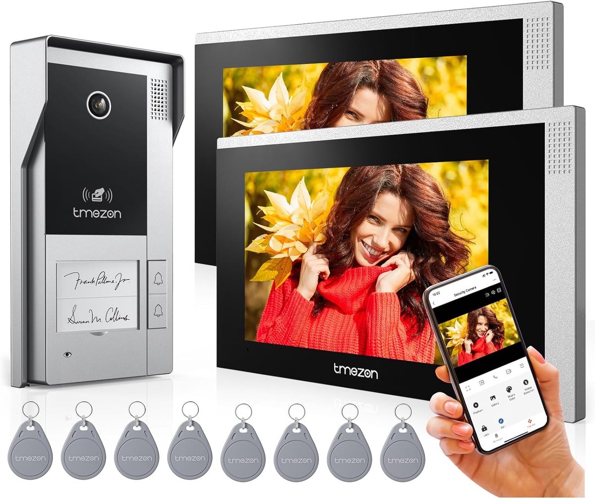 Videobellen Deurbel Set met 7 Inch Touchscreen Monitor - 4 Draads WiFi IP Intercom Systeem voor 2 Woningen