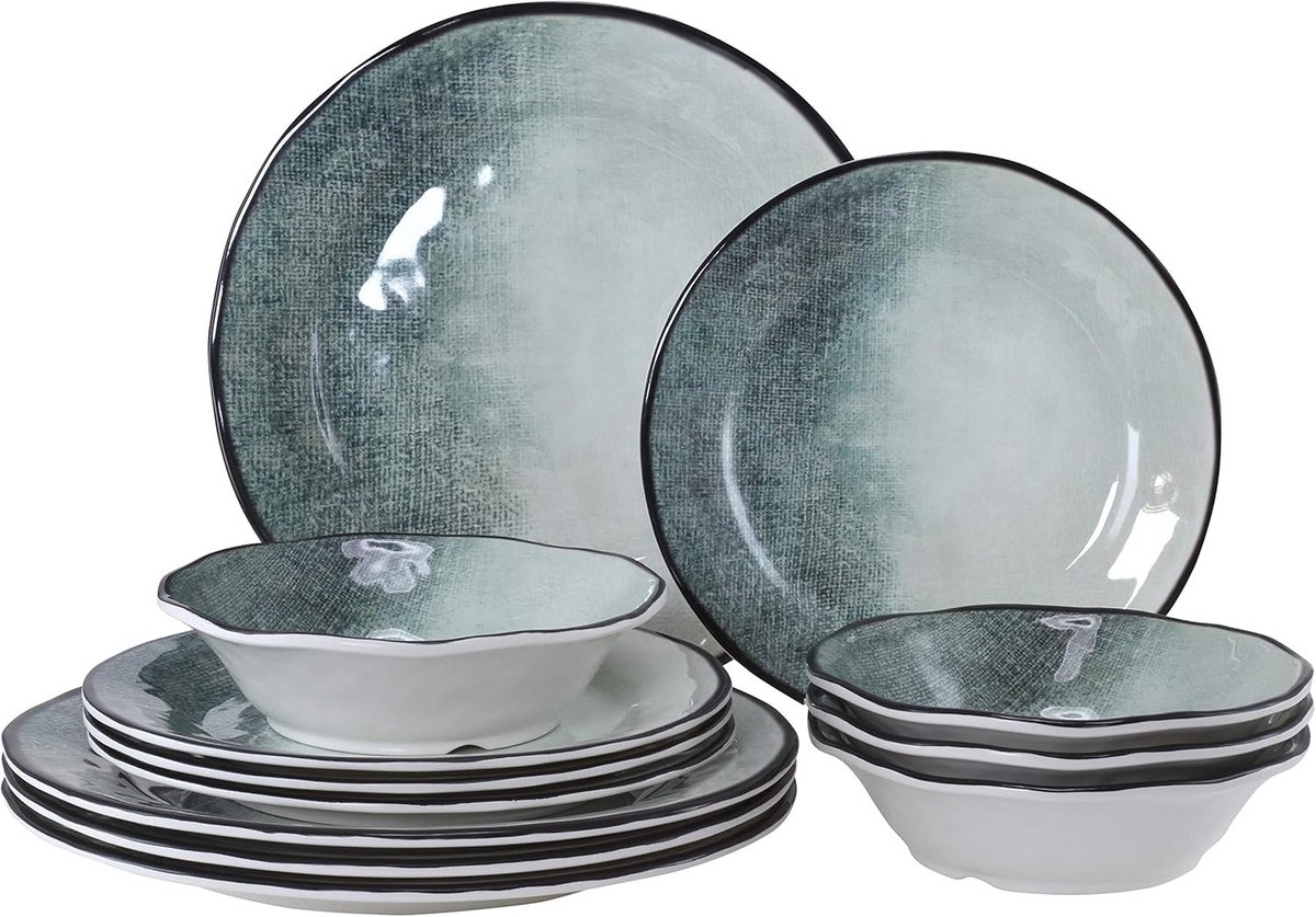 Serviesset Melamine 12-delig, Bord en Kom voor Buiten en Feestjes, Groen