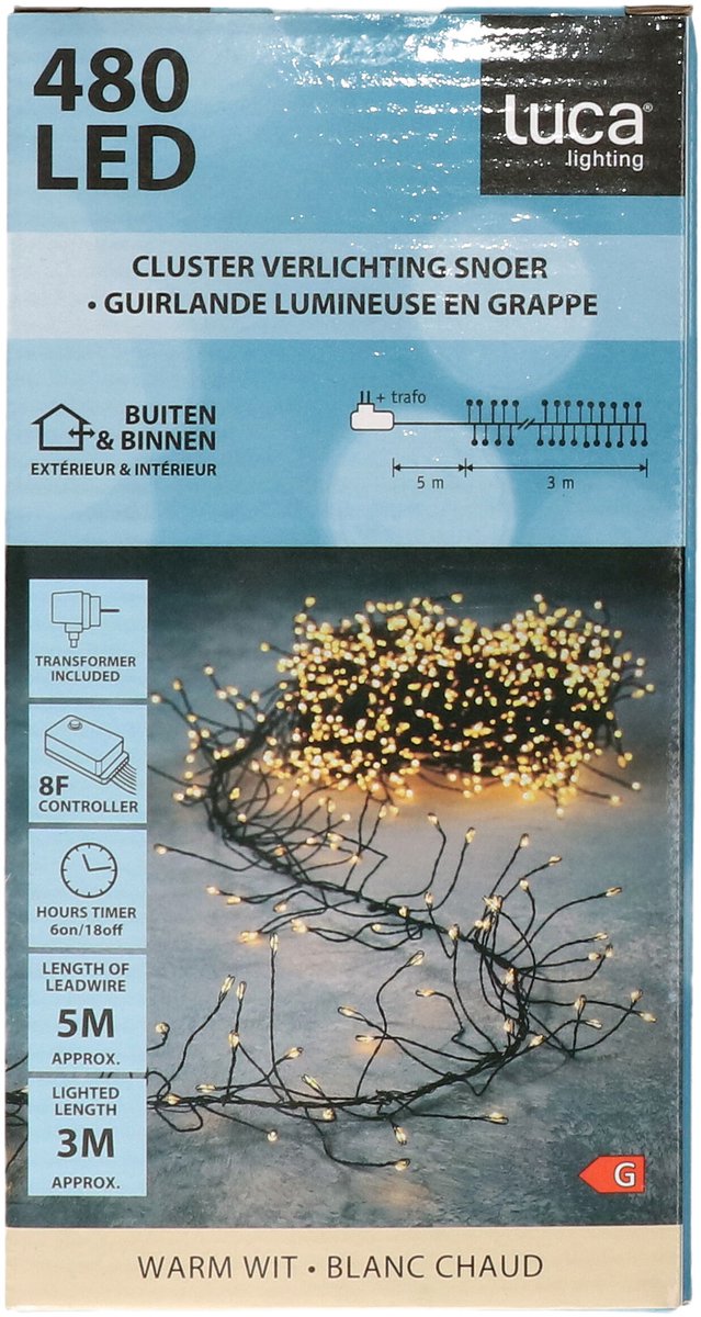 Luca Lighting Clusterverlichting lichtsnoer - 480 led lampjes - warm wit - 300 cm - kerstverlichting - Clusterlichtsnoer