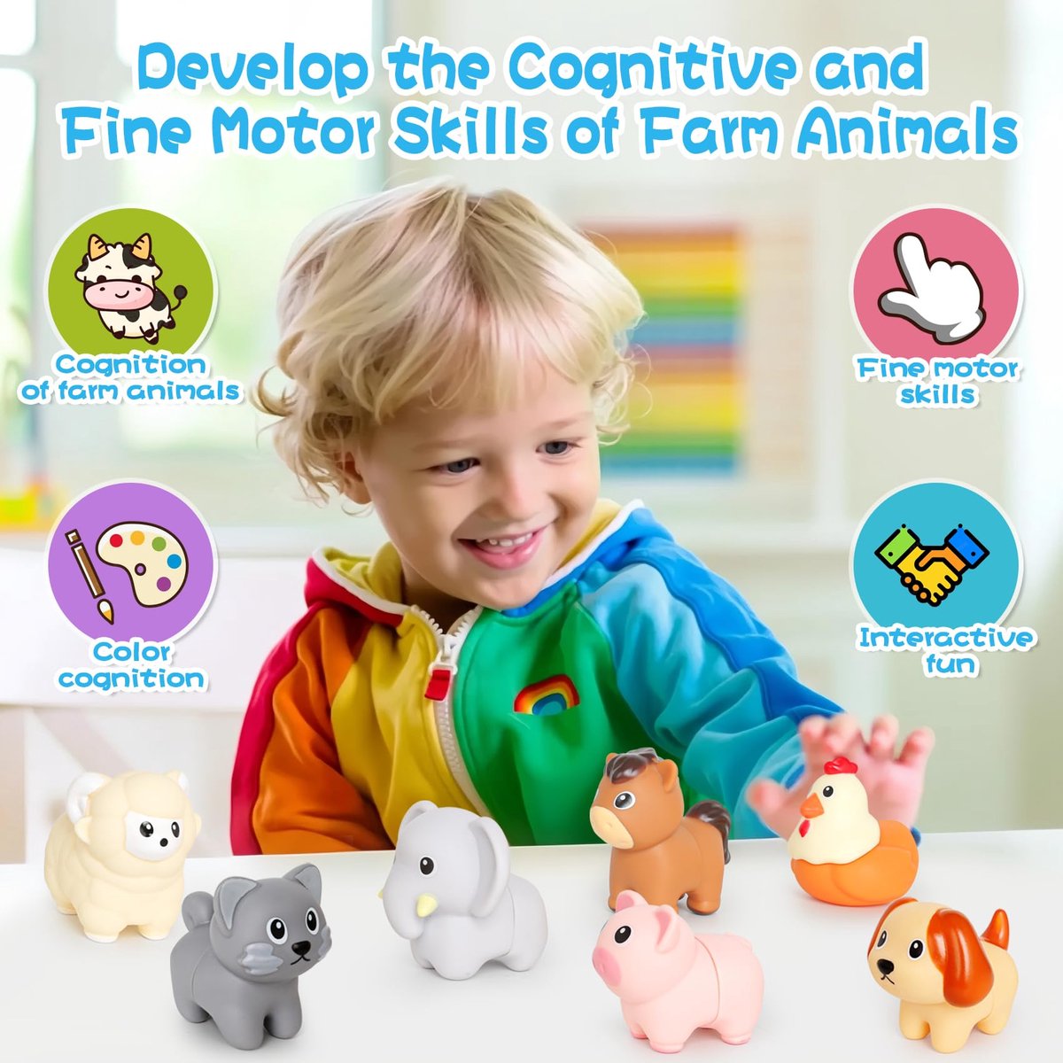 Namajunas - Dieren Stapel Speelgoed - Educatief speelgoed peuter - Montessori speelgoed - Leerzaam speelgoed voor jongens en meisjes - 10 stuks Little People Dieren Matchspellen - 1 jaar - 2 jaar - 3 jaar - 4 jaar - Cadeau voor kinderen — afbeelding 4