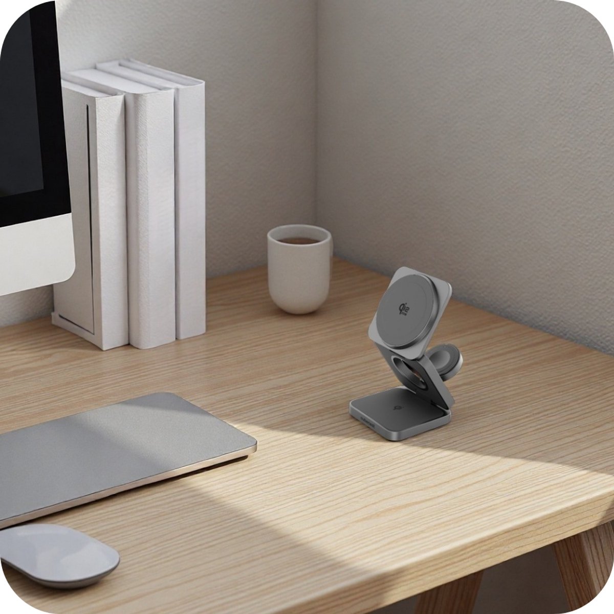 Cubenest SQS312 Pro - 3-in-1 Draadloze Oplader - 35 W Snellader - Qi2.2 Oplaadstation - Opvouwbaar - Geschikt voor Samsung en Apple smartphones - Buds en Airpods - Galaxy Watch - grijs – foto 6