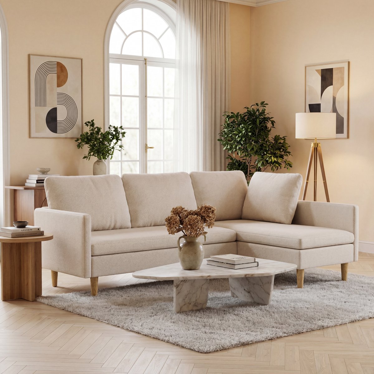 Bealife AR104 Modulaire hoekbank L-vorm – 4-persoons – DIY indeling – Zachte chenille– Voor Woonkamer – Beige