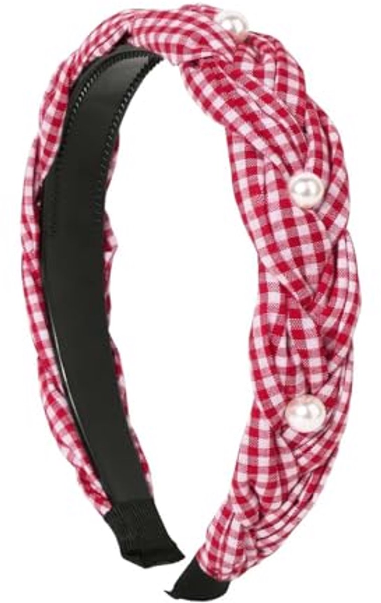 Dames Haarreif - Kariert Geflochten Met Perlen - 12x3x1,5 cm