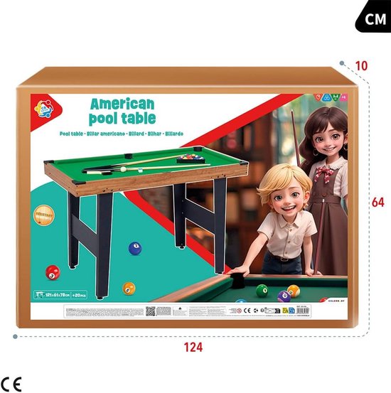 Robuuste Houten Amerikaanse Pooltafel voor Kinderen en Volwassenen - Incl. Accessoires van Merkloos — afbeelding 4