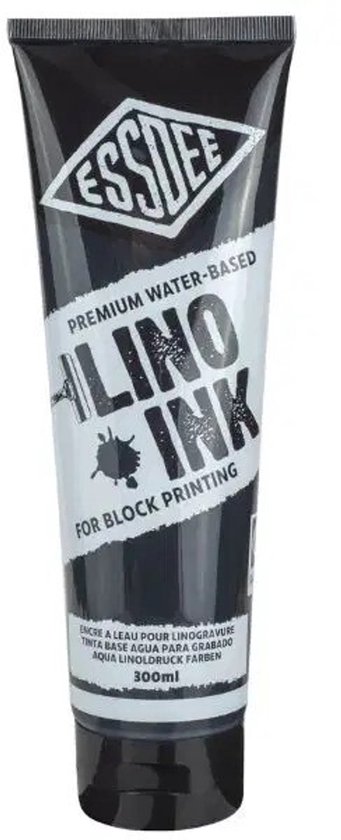 Essdee premium water-based lino ink for block printing in zwart, 300ml tube.