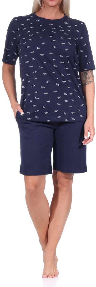 Normann Damespyjama shorty met korte mouwen in maritieme look - ook in oversized marine