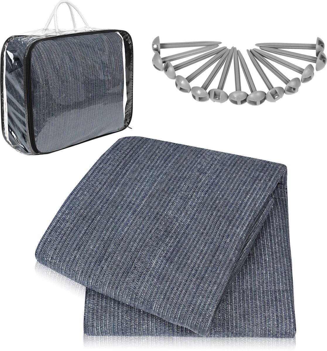 Aufun Voortenttapijt 2,5x2,5m - HDPE Campingmat - Luifeltapijt-Blauwgrijs - Met Aluminium Lussen & Draagtas
