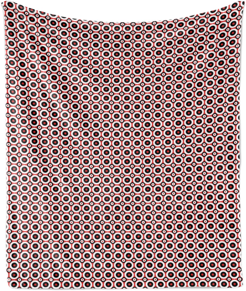 ABAKUHAUS Retro Zachte Flanellen Fleece Deken, Concentrische Driekleurige Cirkels, Gezellige Pluche Plaid, 175 x 230 cm, Vermiljoen Antracietgrijs
