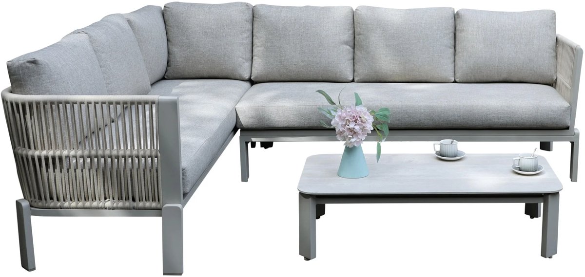 Veneto hoek loungeset 3 delig aluminium latte zand rope