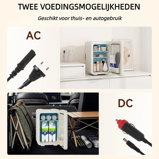 Puluomis - Mini koelkast 10L - Skincare & make-up fridge - 12V & 220V - Koel & warm - Auto koelkast - Compact - Beige van Merkloos — afbeelding 4