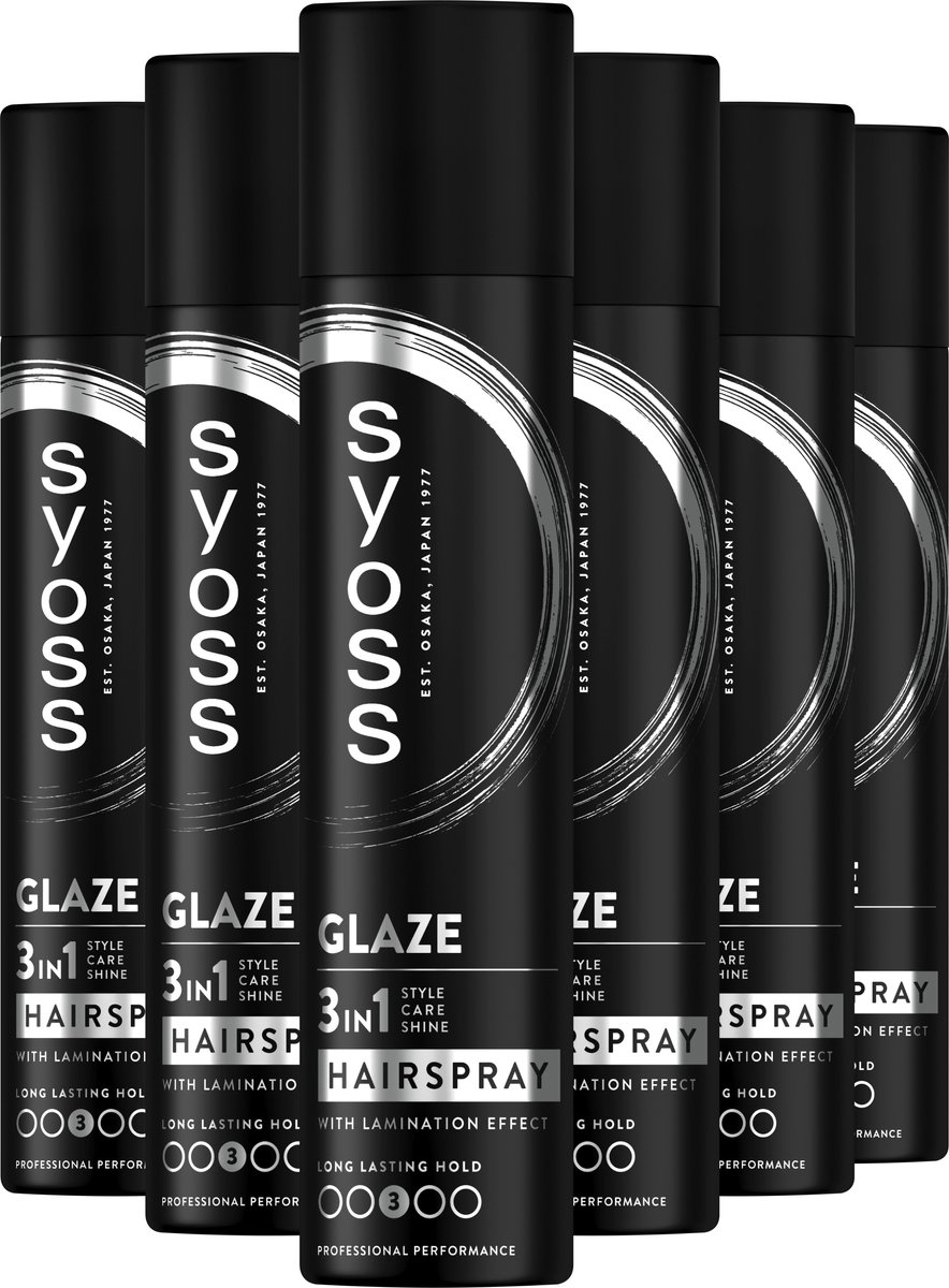 Syoss Glaze Hairspray – 3 in 1 Styling, Gloss Booster en Pluiscontrole – 48u Style Controle – 6x300ml