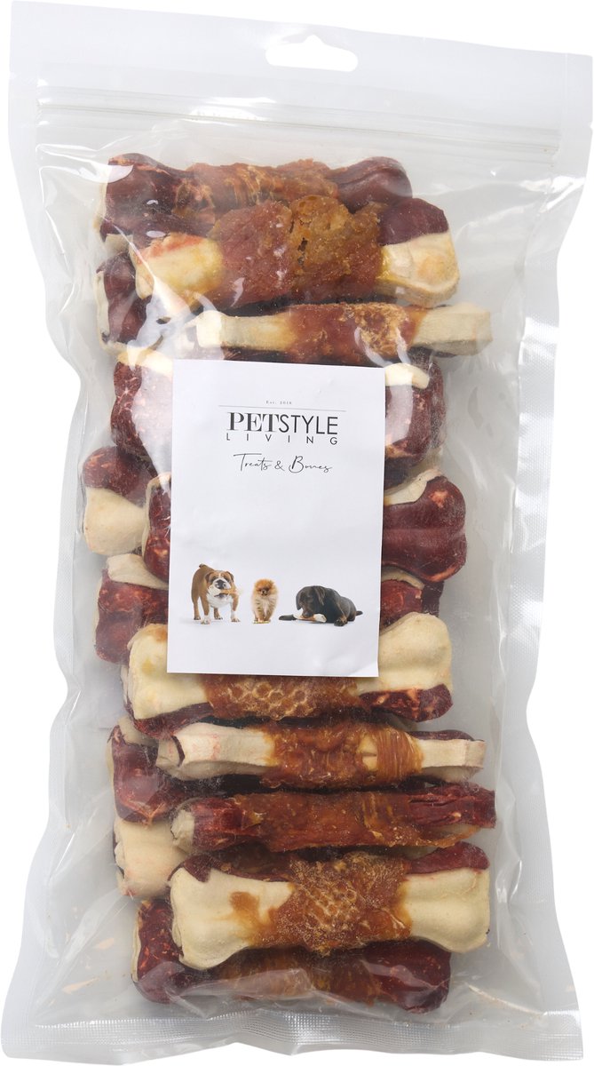 Petstyle Living Geperste Botten met Kip Meerkleurig 10cm - Hondensnacks - 20 Stuks