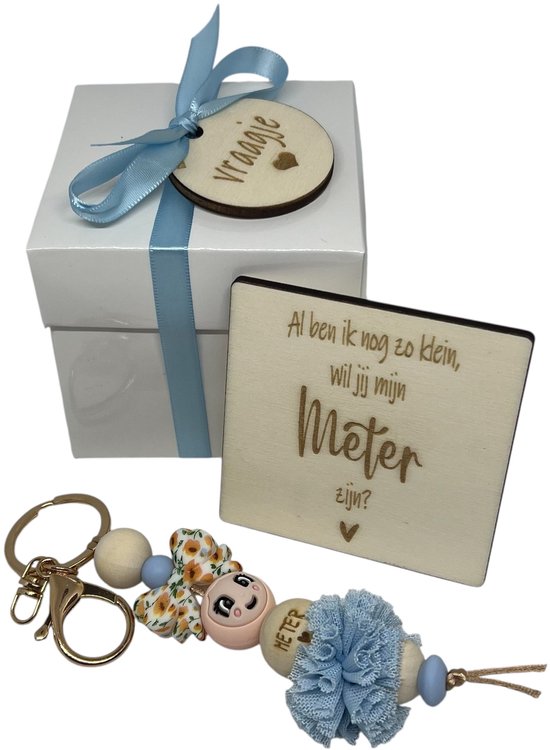 Porte-clés Voulez-vous être mon COMPTEUR? | BLEU | poupée |mètre | devenir des mètres | devenir des mètres | cadeau marraine | Boîte avec une question