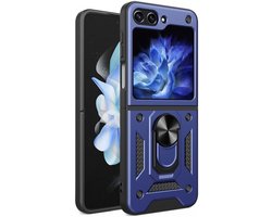 Magnetisch Hoesje Geschikt voor Samsung Galaxy Z Flip 5 | Kickstand Back Cover met Standaard | Telefoonhoesje met Ring | Beschermhoes met Magneet voor Auto Houder Blauw