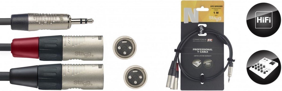 Audio Splitter Y-Kabel 1 Meter - 3.5mm Jack naar 2x XLR Mannelijk - Zwart