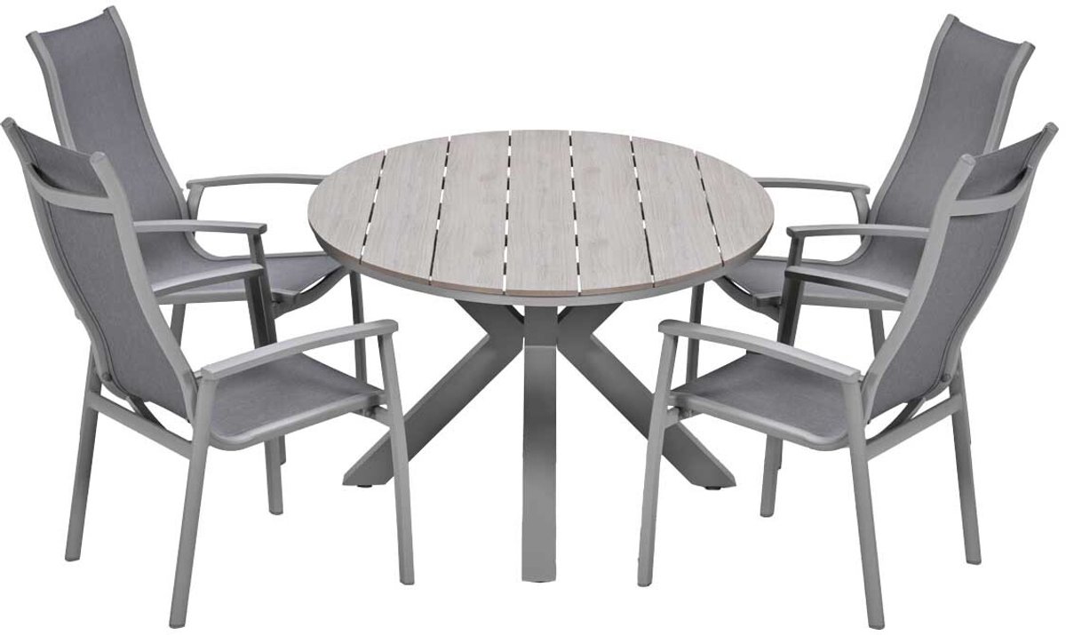 Garden Impressions Hilly tuinset 5-delig taupe - Tulli tuintafel 180x115 cm - light teak vironwood