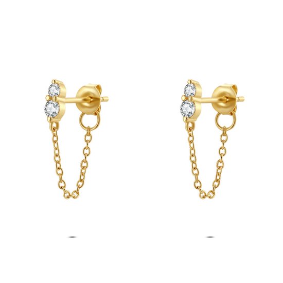 Twice As Nice Oorbellen in zilver, ketting met zirkonia Goudkleurig