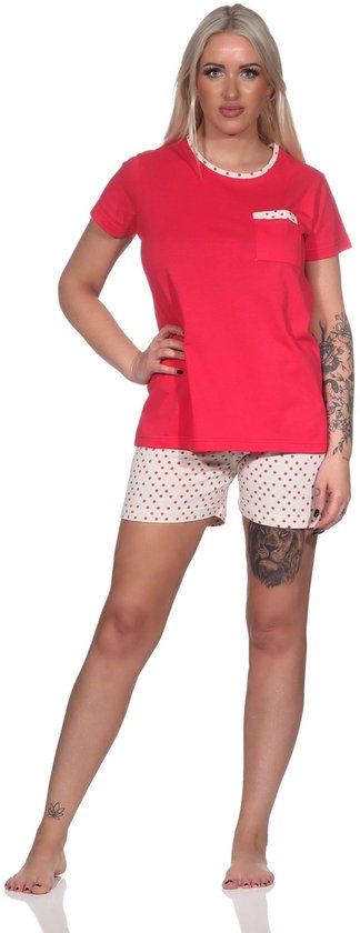 Normann damespyjama shorty met korte mouwen en korte pyjamabroek in stippenlook