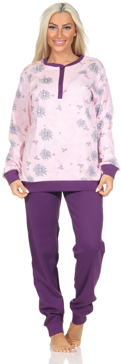 Normann damespyjama met lange interlock met manchetten in elegante look - ook in oversize rose