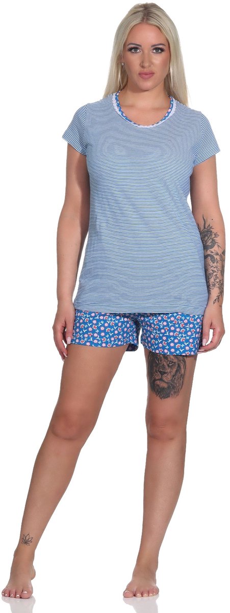 Normann Dames Pyjama Shorty met korte mouwen en strepen - Ook in Oversizes marine